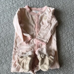 Carter's Light Pink Striped Footie with Bear Feet